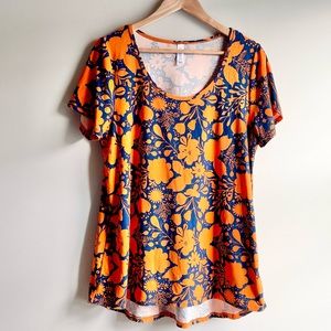 LuLaRoe Perfect Shirt Blue Orange Floral Print